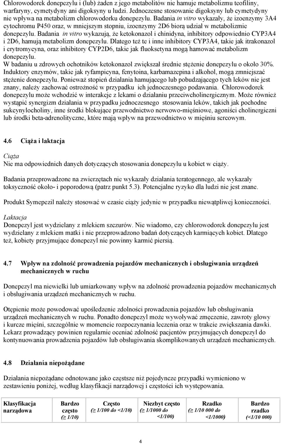 Badania in vitro wykazały, że izoenzymy 3A4 cytochromu P450 oraz, w mniejszym stopniu, izoenzymy 2D6 biorą udział w metabolizmie donepezylu.