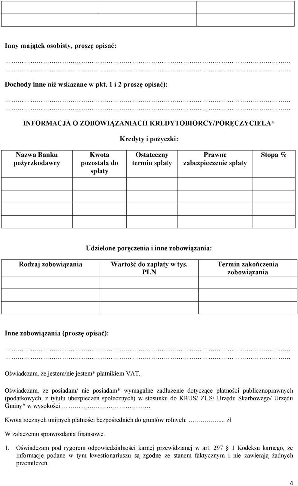 spłaty Stopa % Rodzaj zobowiązania Udzielone poręczenia i inne zobowiązania: Wartość do zapłaty w tys.
