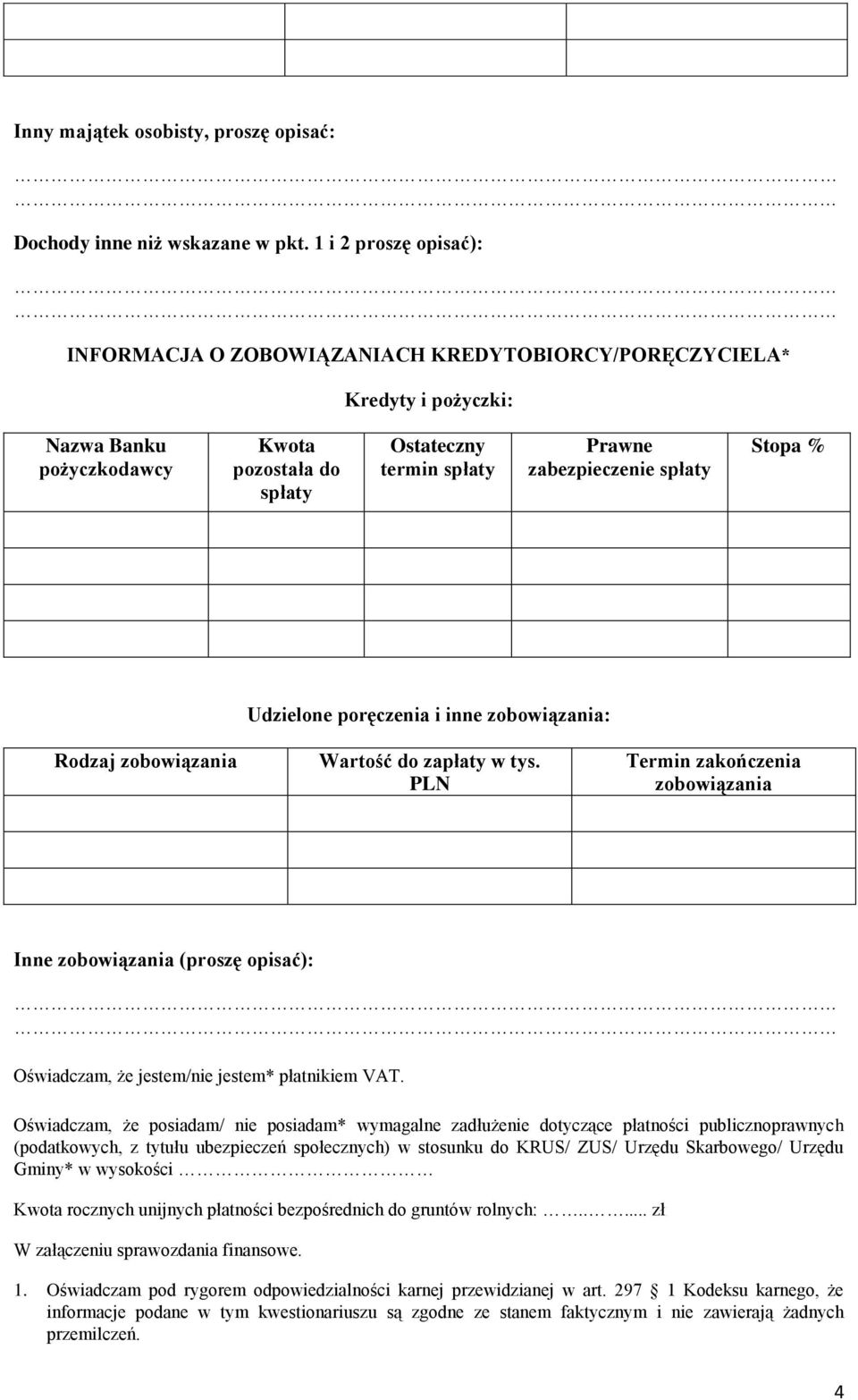 spłaty Stopa % Rodzaj zobowiązania Udzielone poręczenia i inne zobowiązania: Wartość do zapłaty w tys.