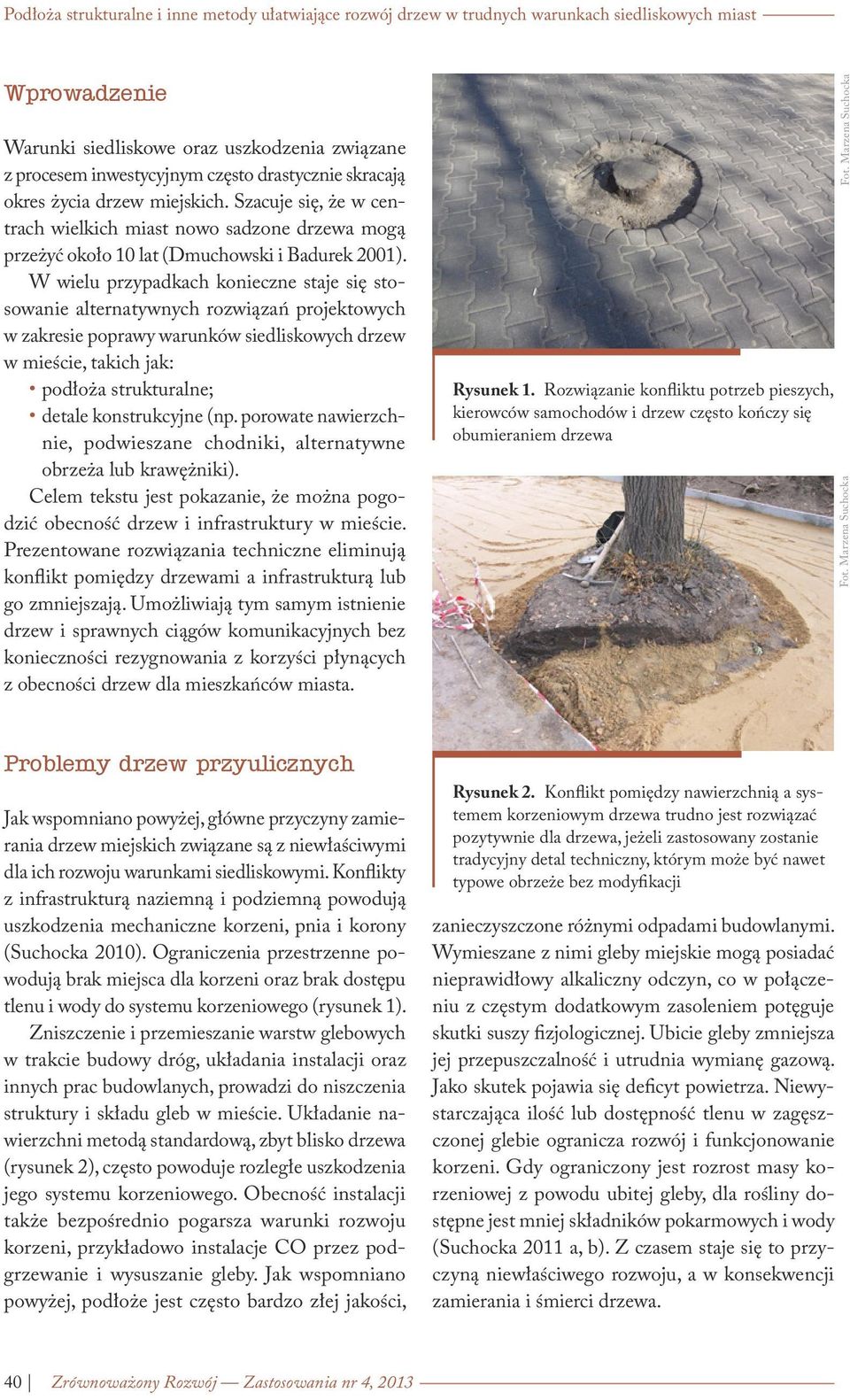 W wielu przypadkach konieczne staje się stosowanie alternatywnych rozwiązań projektowych w zakresie poprawy warunków siedliskowych drzew w mieście, takich jak: podłoża strukturalne; detale
