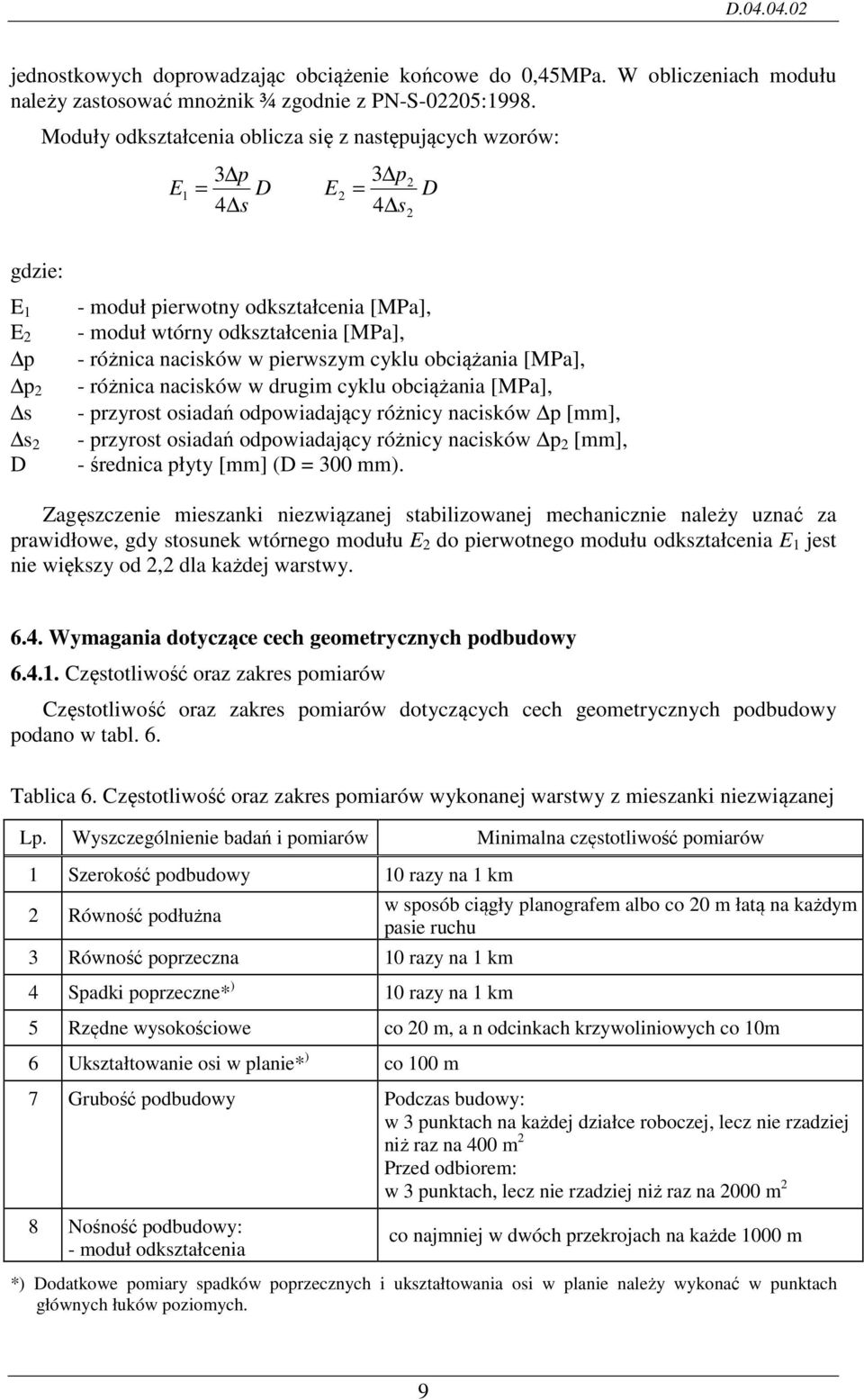 różnica nacisków w pierwszym cyklu obciążania [MPa], - różnica nacisków w drugim cyklu obciążania [MPa], - przyrost osiadań odpowiadający różnicy nacisków p [mm], - przyrost osiadań odpowiadający