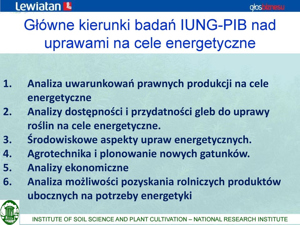 Analizy dostępności i przydatności gleb do uprawy roślin na cele energetyczne. 3.