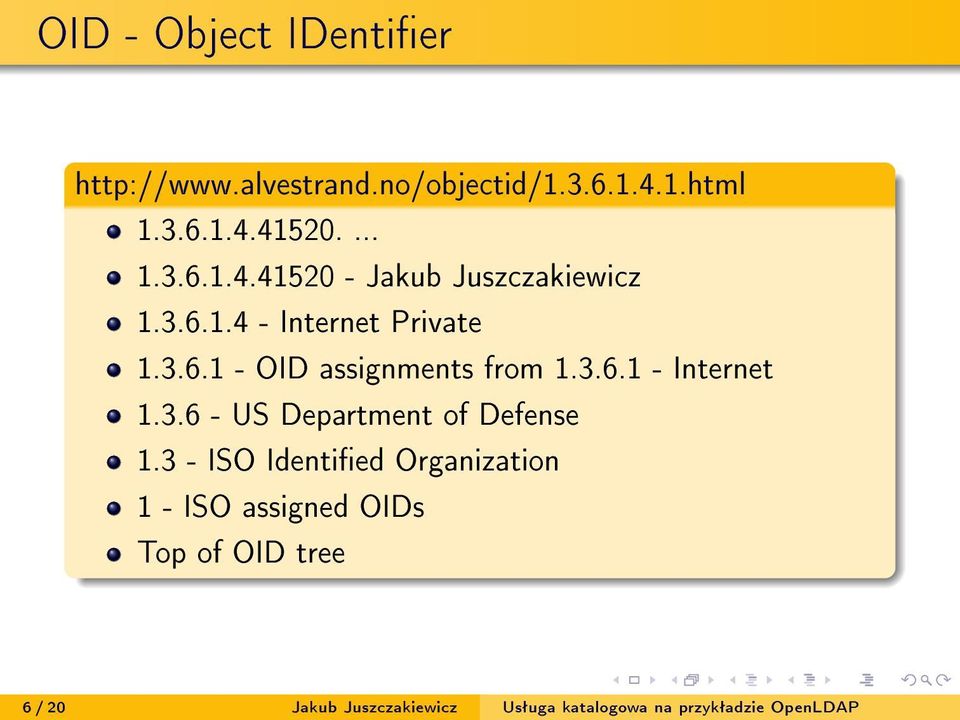 3.6.1 - OID assignments from 1.3.6.1 - Internet 1.3.6 - US Department of Defense 1.