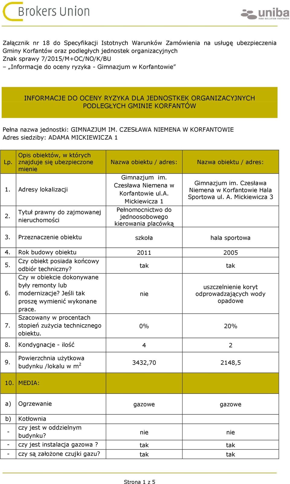 CZESŁAWA NIEMENA W KORFANTOWIE Adres siedziby: ADAMA MICKIEWICZA Lp. mie. Adresy lokalizacji 2. Tytuł prawny do zajmowanej ruchomości Gimnazjum im. Czesława Niemena w Korfantowie ul.a. Mickiewicza Pełnomocnictwo do jednoosobowego kierowania placówką Gimnazjum im.