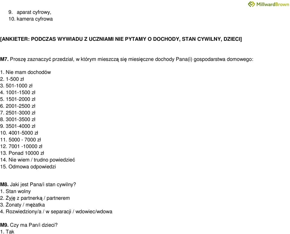 1501-2000 zł 6. 2001-2500 zł 7. 2501-3000 zł 8. 3001-3500 zł 9. 3501-4000 zł 10. 4001-5000 zł 11. 5000-7000 zł 12. 7001-10000 zł 13. Ponad 10000 zł 14.