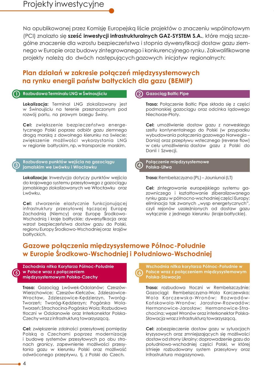 Zakwalifikowane projekty należą do dwóch następujących gazowych inicjatyw regionalnych: Plan działań w zakresie połączeń międzysystemowych na rynku energii państw bałtyckich dla gazu (BEMIP) 1