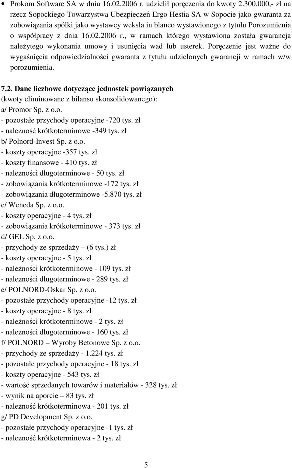 dnia 16.02.2006 r., w ramach którego wystawiona została gwarancja naleŝytego wykonania umowy i usunięcia wad lub usterek.
