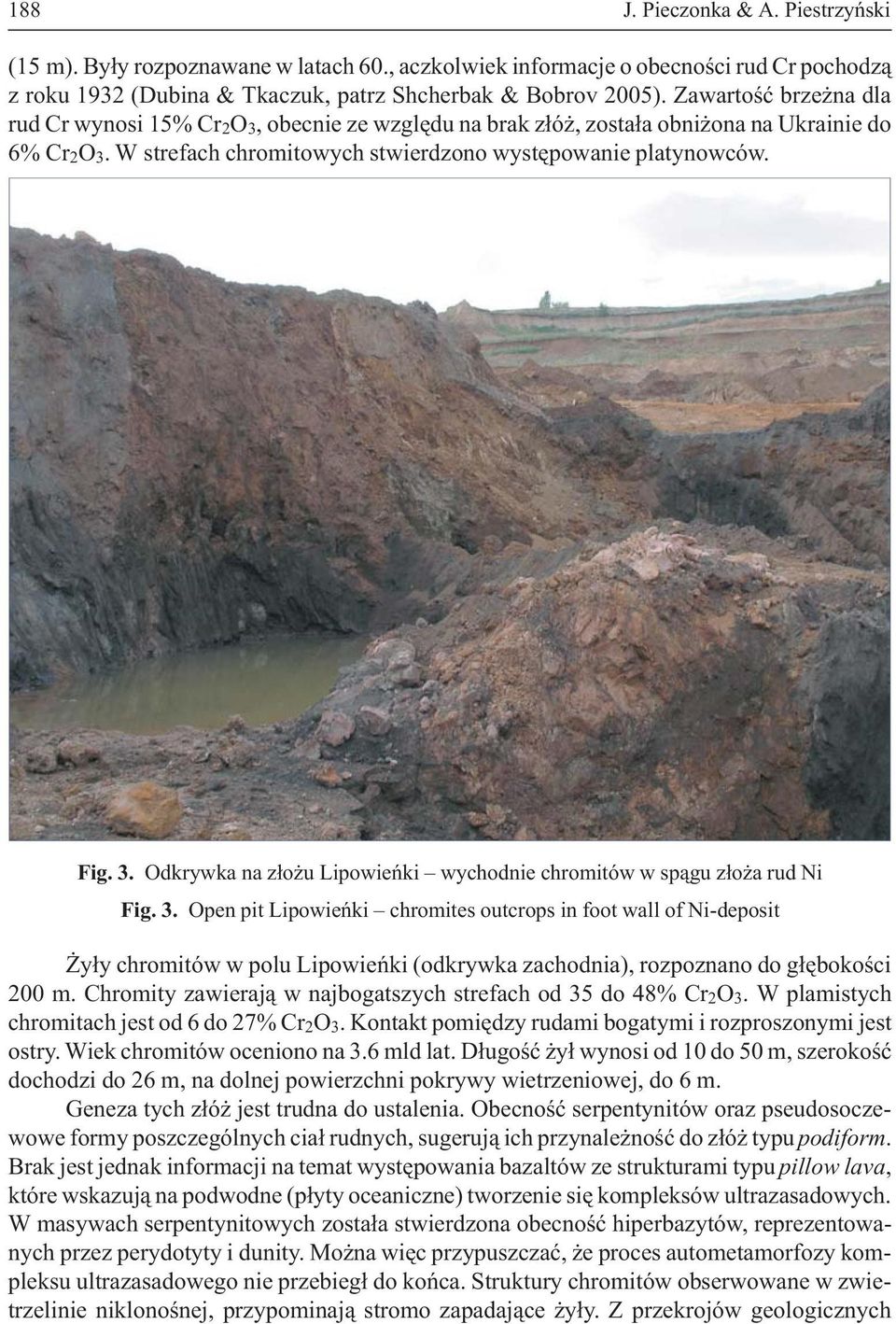 3. Open pit Lipowieñki chromites outcrops in foot wall of Ni-deposit y³y chromitów w polu Lipowieñki (odkrywka zachodnia), rozpoznano do g³êbokoœci 200 m.