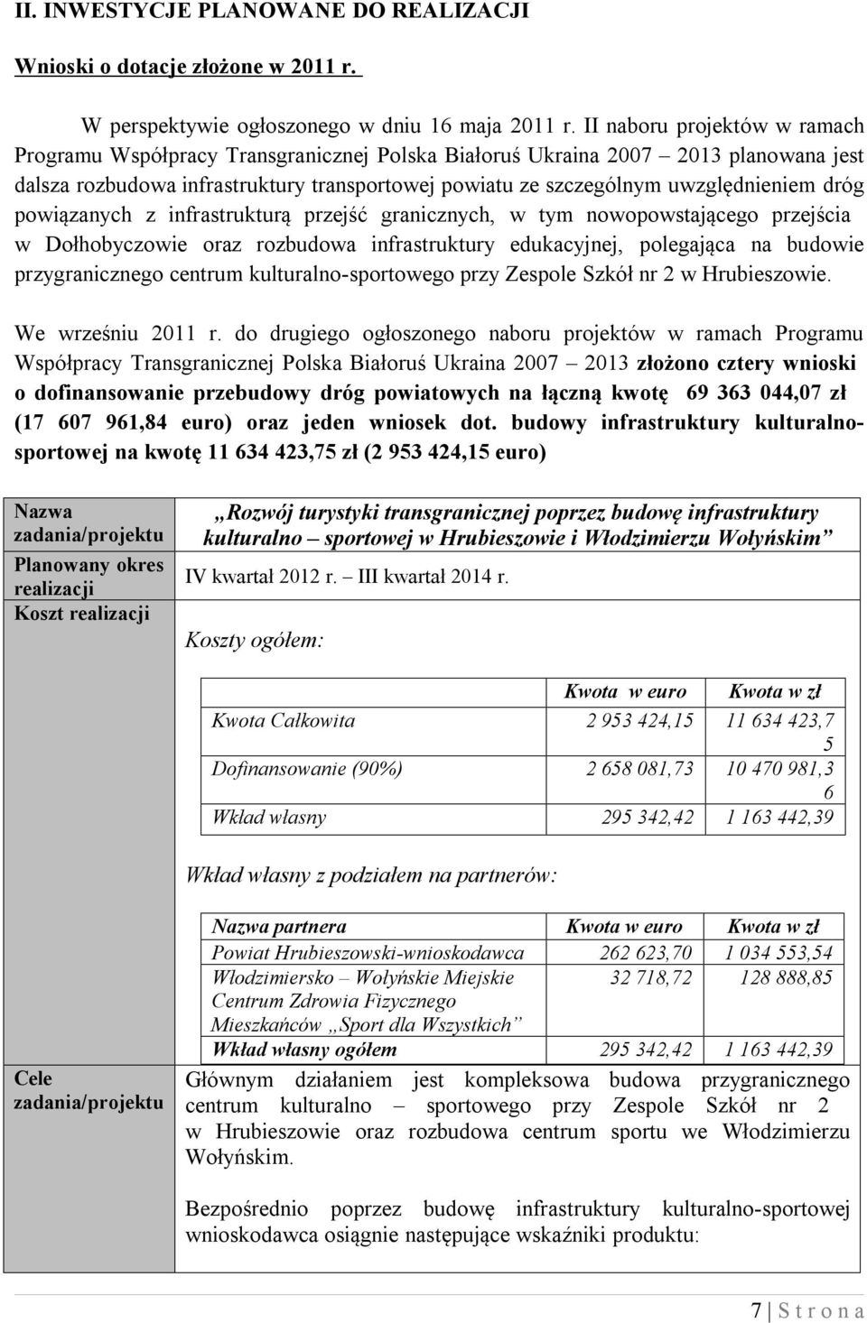 dróg powiązanych z infrastrukturą przejść granicznych, w tym nowopowstającego przejścia w Dołhobyczowie oraz rozbudowa infrastruktury edukacyjnej, polegająca na budowie przygranicznego centrum