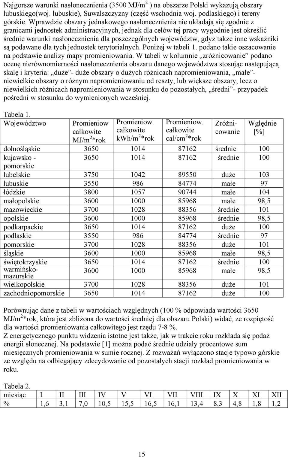województw, gdyż także ie wskaźiki są podawae dla tych jedostek terytorialych. Poiżej w tabeli 1. podao takie oszacowaie a podstawie aalizy mapy promieiowaia.