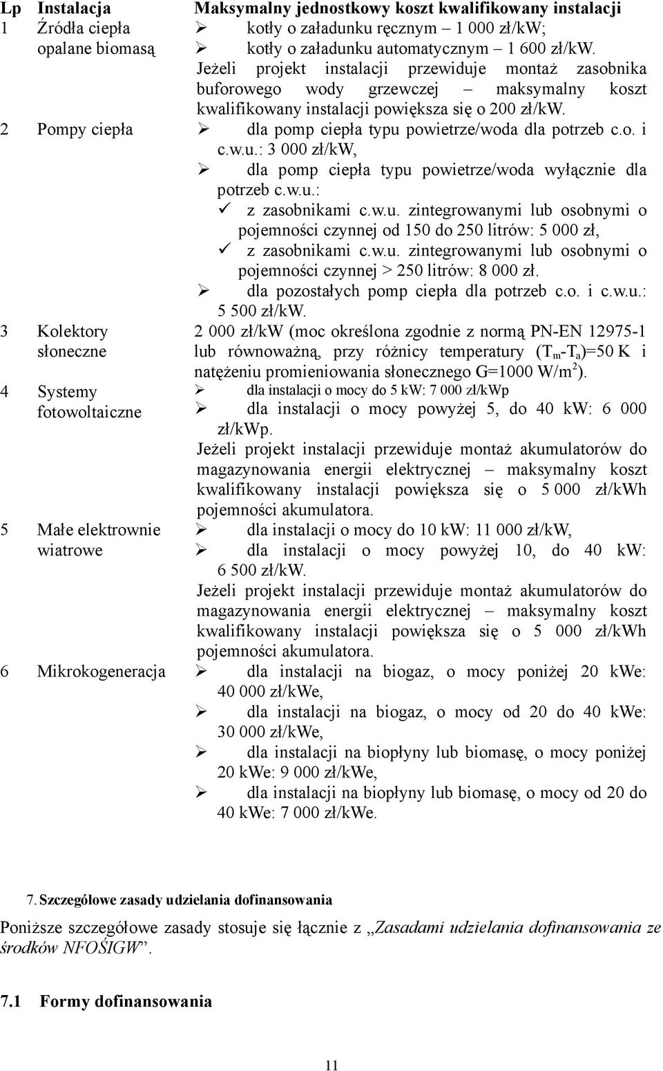 2 Pompy ciepła dla pomp ciepła typu powietrze/woda dla potrzeb c.o. i c.w.u.: 3 000 zł/kw, dla pomp ciepła typu powietrze/woda wyłącznie dla potrzeb c.w.u.: z zasobnikami c.w.u. zintegrowanymi lub osobnymi o pojemności czynnej od 150 do 250 litrów: 5 000 zł, z zasobnikami c.