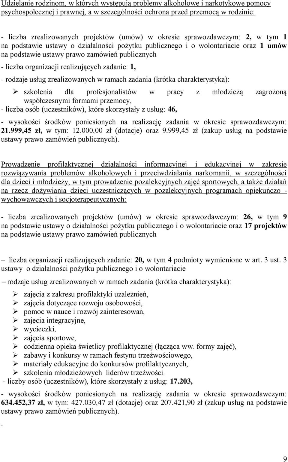 realizujących zadanie: 1, - rodzaje usług zrealizowanych w ramach zadania (krótka charakterystyka): szkolenia dla profesjonalistów w pracy z młodzieżą zagrożoną współczesnymi formami przemocy, -