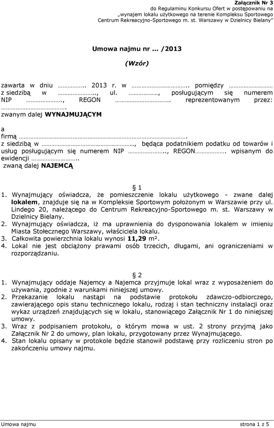 Umowa najmu nr... /2013. (Wzór) - PDF Darmowe pobieranie