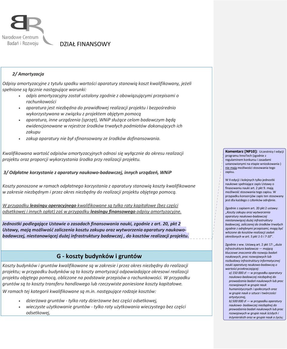 (sprzęt), WNiP służące celom badawczym będą ewidencjonowane w rejestrze środków trwałych podmiotów dokonujących ich zakupu zakup aparatury nie był sfinansowany ze środków dofinansowania.