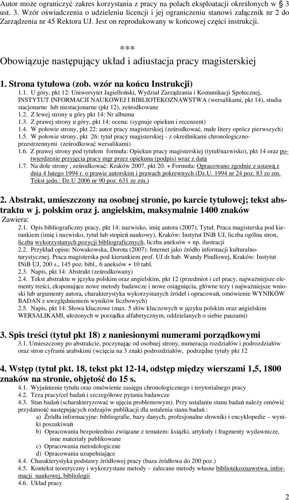 *** Obowiązuje następujący układ i adiustacja pracy magisterskiej 1.