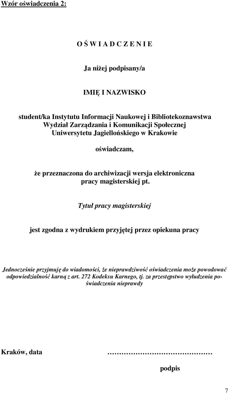 magisterskiej pt.