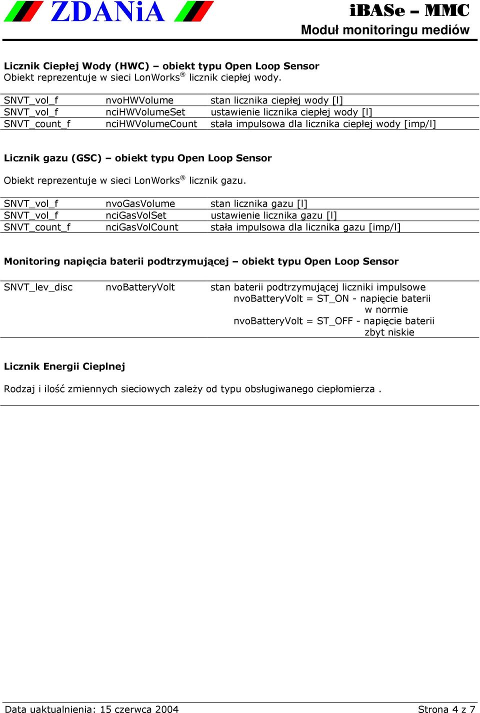 Licznik gazu (GSC) obiekt typu Open Loop Sensor Obiekt reprezentuje w sieci LonWorks licznik gazu.