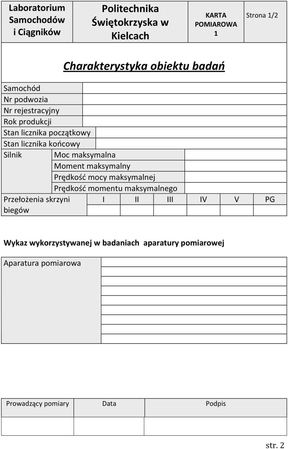 maksymalnego Przełożenia skrzyni biegów I II III IV V PG