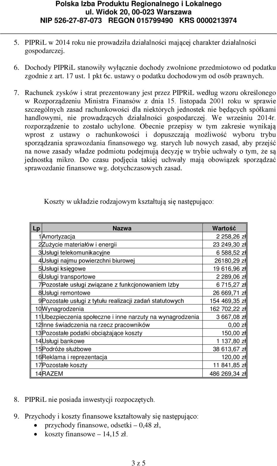 listopada 2001 roku w sprawie szczególnych zasad rachunkowości dla niektórych jednostek nie będących spółkami handlowymi, nie prowadzących działalności gospodarczej. We wrześniu 2014r.