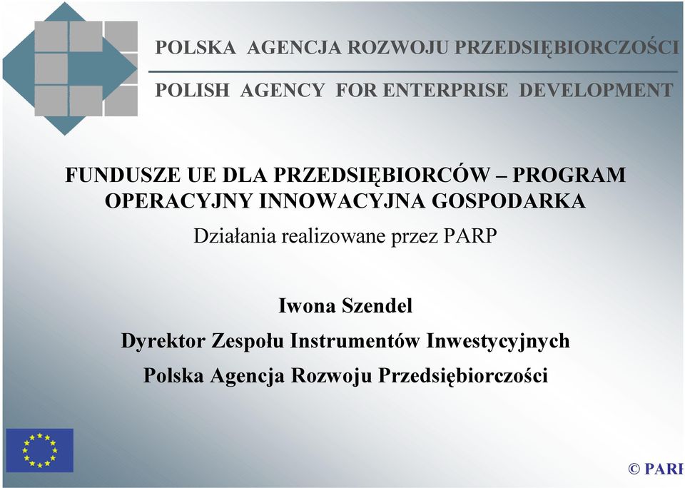 PARP Iwona Szendel Dyrektor Zespołu Instrumentów