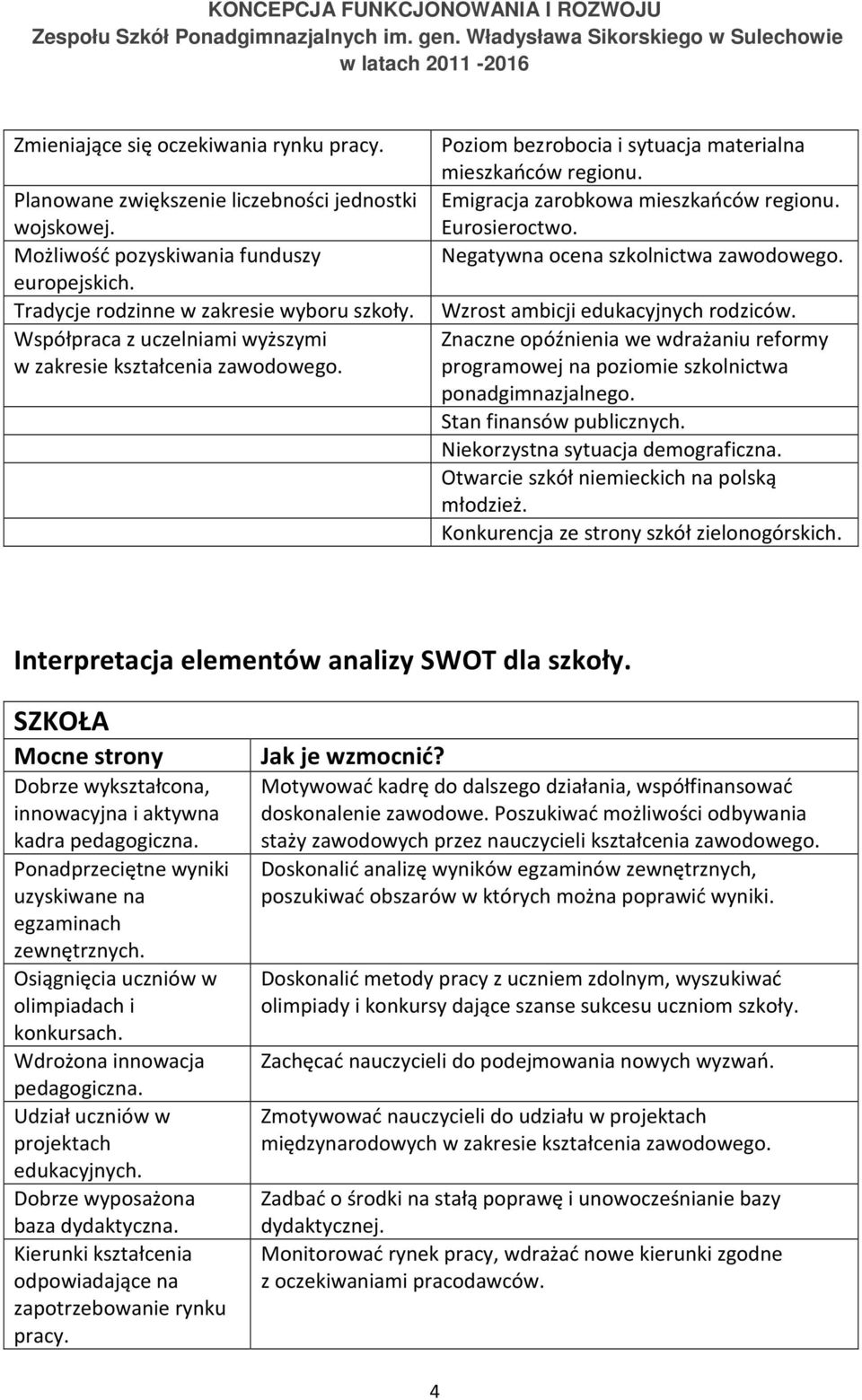 Współpraca z uczelniami wyższymi Znaczne opóźnienia we wdrażaniu reformy w zakresie kształcenia zawodowego. programowej na poziomie szkolnictwa ponadgimnazjalnego. Stan finansów publicznych.