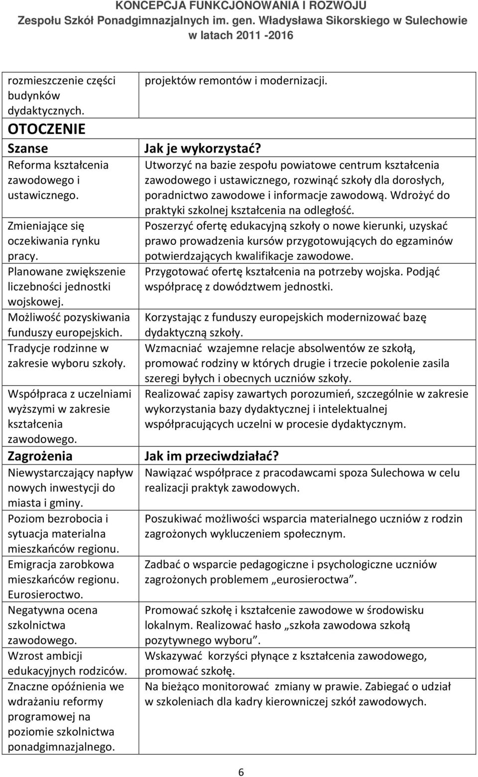 Współpraca z uczelniami wyższymi w zakresie kształcenia zawodowego. Zagrożenia Niewystarczający napływ nowych inwestycji do miasta i gminy. Poziom bezrobocia i sytuacja materialna mieszkańców regionu.