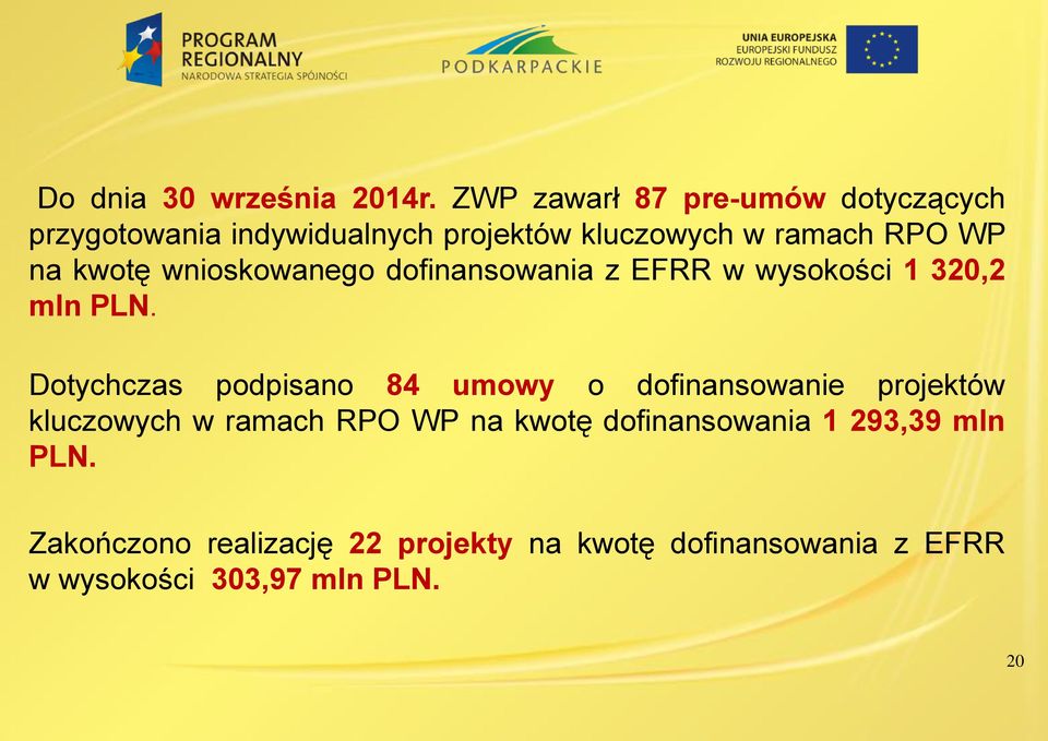 kwotę wnioskowanego dofinansowania z EFRR w wysokości 1 320,2 mln PLN.