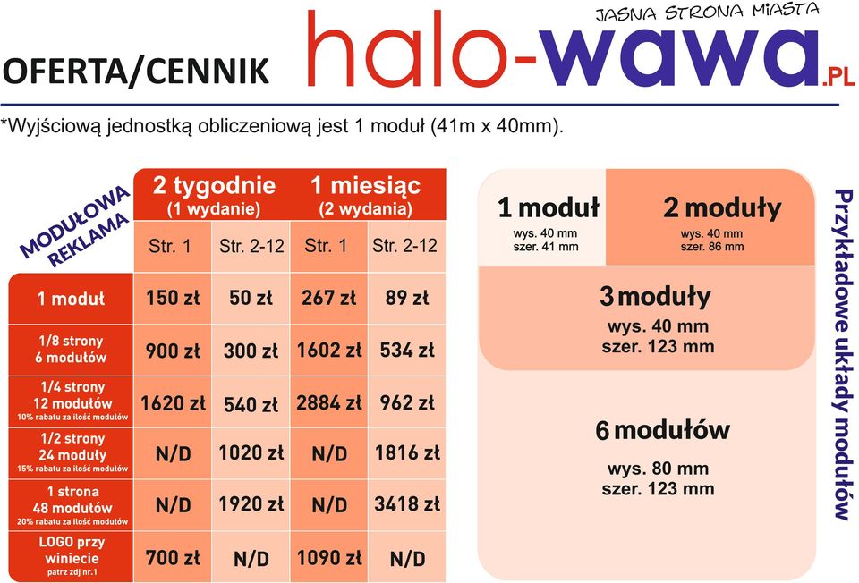 moduł (41m x 40mm). 3 wys.