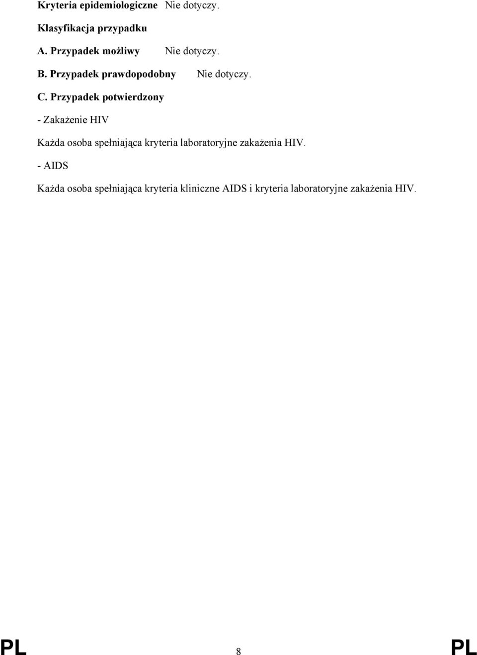 - Zakażenie HIV Każda osoba spełniająca kryteria laboratoryjne zakażenia