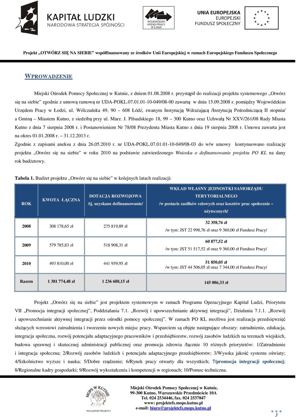 Piłsudskiego 18, 99 300 Kutno oraz Uchwałą Nr XXV/261/08 Rady Miasta Kutno z dnia 7 sierpnia 2008 r. i Postanowieniem Nr 78/08 Prezydenta Miasta Kutno z dnia 19 sierpnia 2008 r.