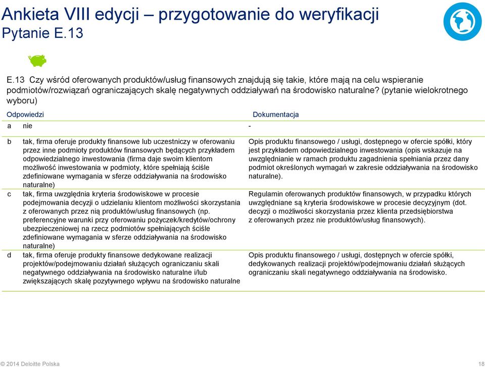 (pytanie wielokrotnego wyoru) a nie - d tak, firma oferuje produkty finansowe lu uzestnizy w oferowaniu przez inne podmioty produktów finansowyh ędąyh przykładem odpowiedzialnego inwestowania (firma