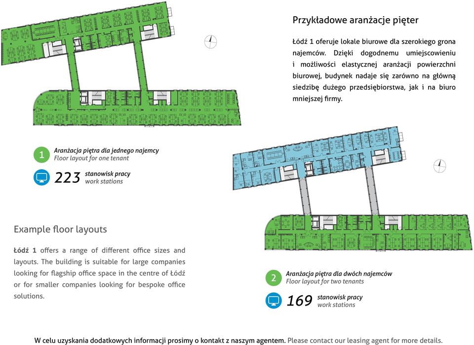 ranżacja piętra dla jednego najemcy Floor layout for one tenant 223 Example floor layouts Łódź 1 offers a range of different office sizes and layouts.