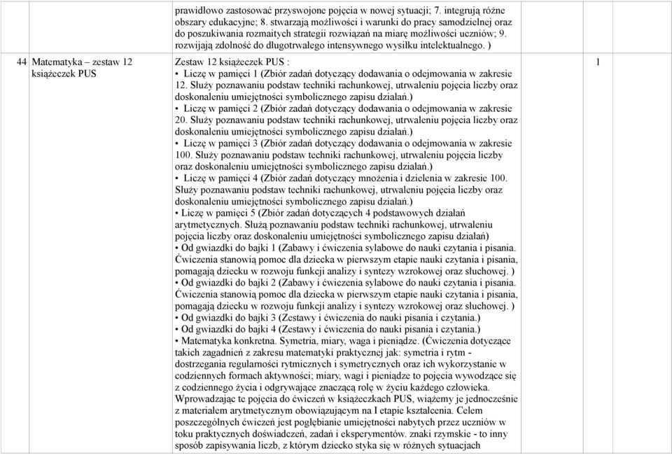 rozwijają zdolność do długotrwałego intensywnego wysiłku intelektualnego. ) Zestaw 2 książeczek PUS : Liczę w pamięci (Zbiór zadań dotyczący dodawania o odejmowania w zakresie 2.