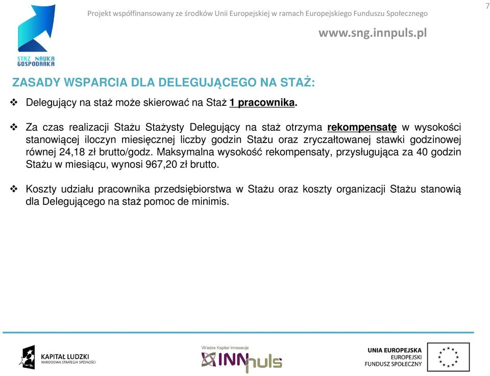 Stażu oraz zryczałtowanej stawki godzinowej równej 24,18 zł brutto/godz.