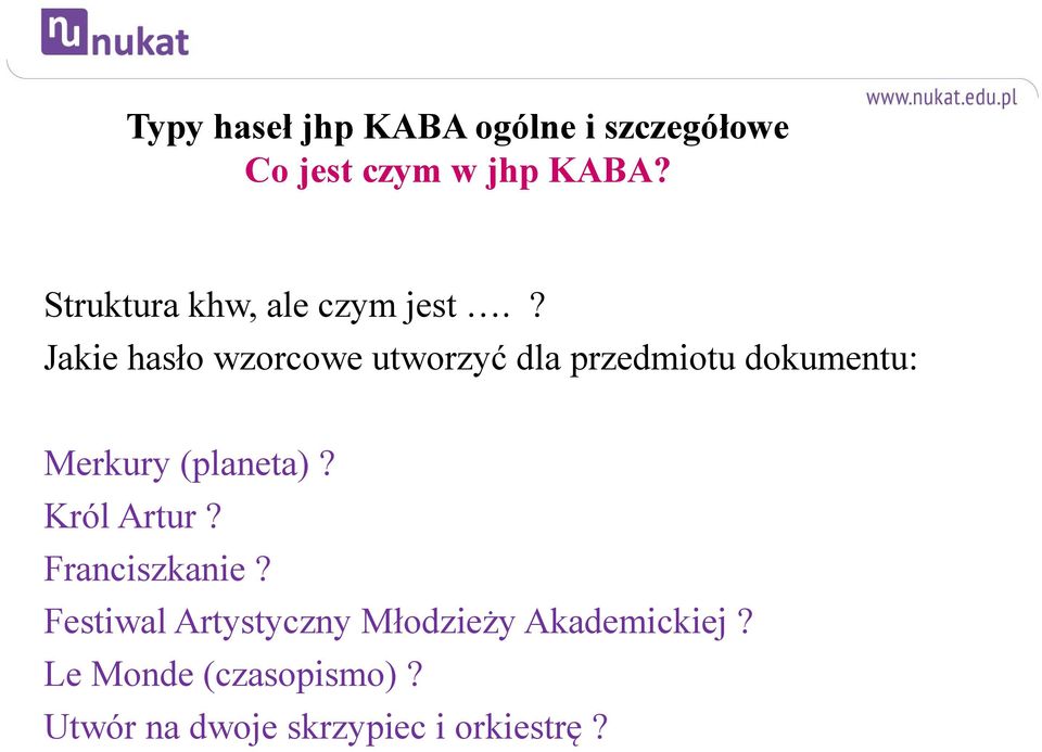 ? Jakie hasło wzorcowe utworzyć dla przedmiotu dokumentu: Merkury (planeta)?