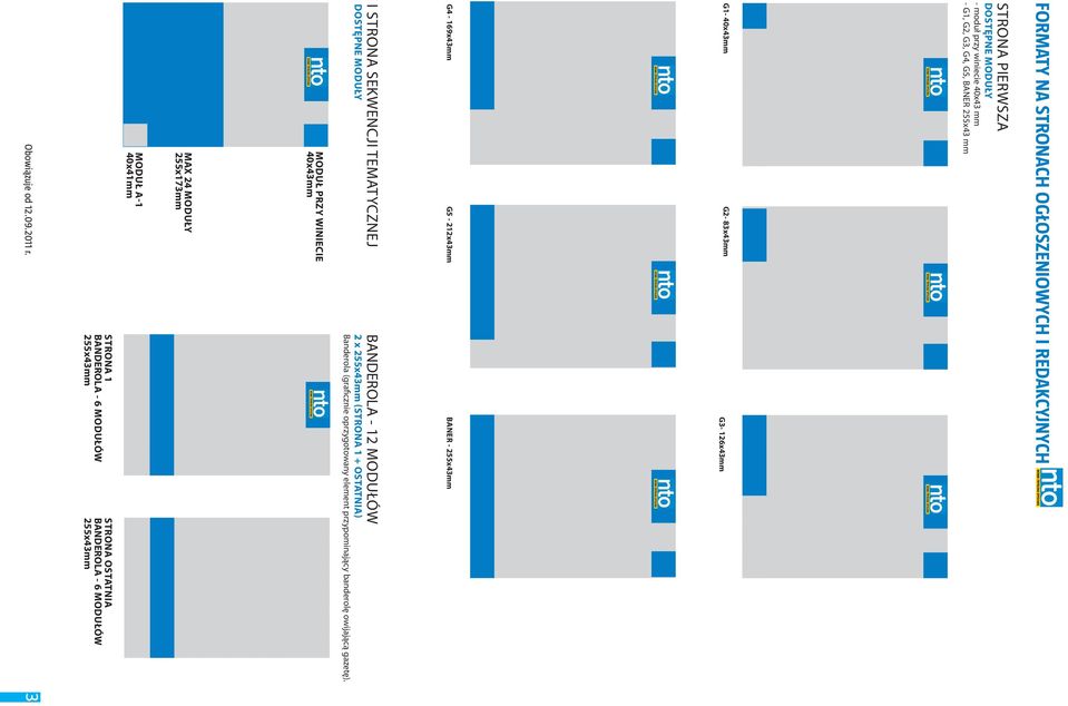 12 modułów 2 x 255x43mm (strona 1 + ostatnia) Banderola (graficznie oprzygotowany element przypominający banderolę owijającą gazetę).