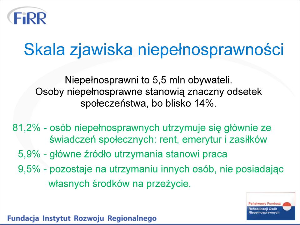 81,2% - osób niepełnosprawnych utrzymuje się głównie ze świadczeń społecznych: rent, emerytur i