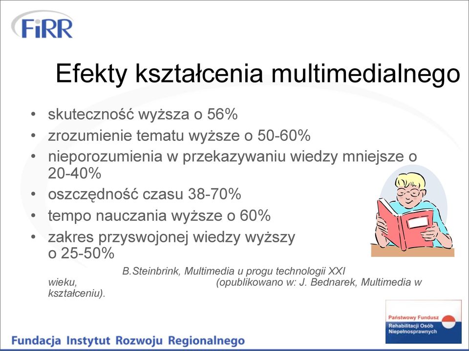 tempo nauczania wyższe o 60% zakres przyswojonej wiedzy wyższy o 25-50% wieku,