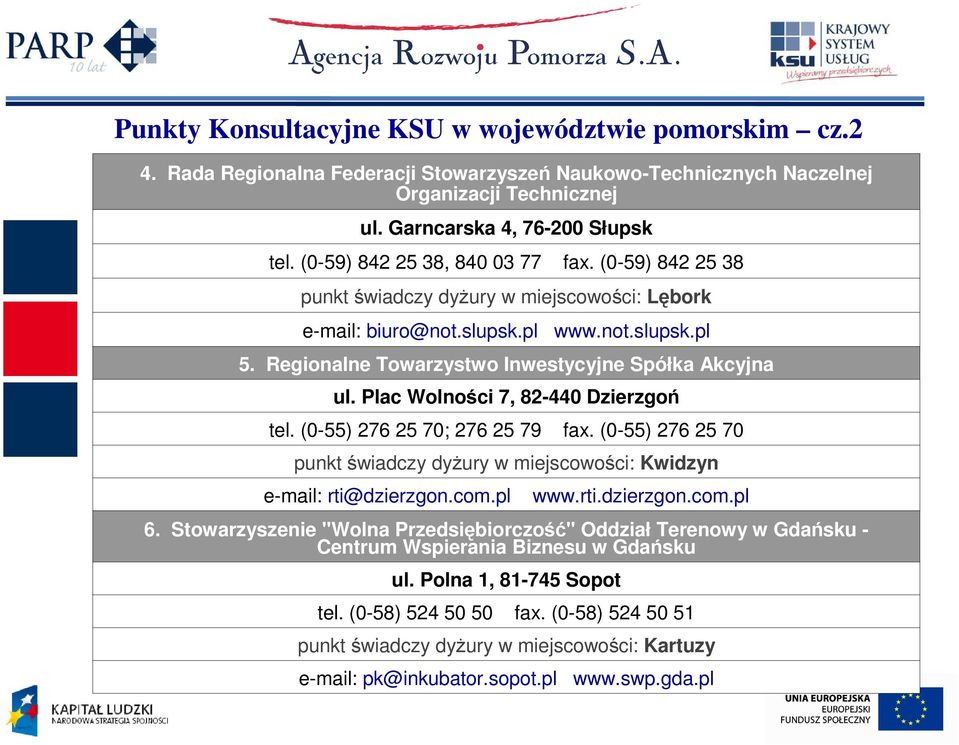 Plac Wolności 7, 82-440 Dzierzgoń tel. (0-55) 276 25 70; 276 25 79 fax. (0-55) 276 25 70 punkt świadczy dyŝury w miejscowości: Kwidzyn e-mail: rti@dzierzgon.com.pl www.rti.dzierzgon.com.pl 6.
