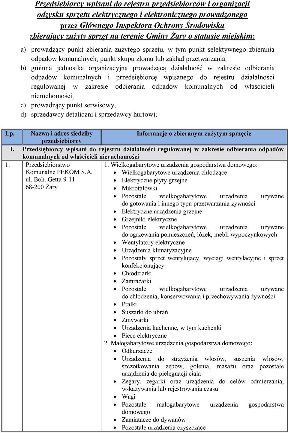 jednostka organizacyjna prowadzącą działalność w zakresie odbierania odpadów komunalnych i przedsiębiorcę wpisanego do rejestru działalności regulowanej w zakresie odbierania odpadów komunalnych od