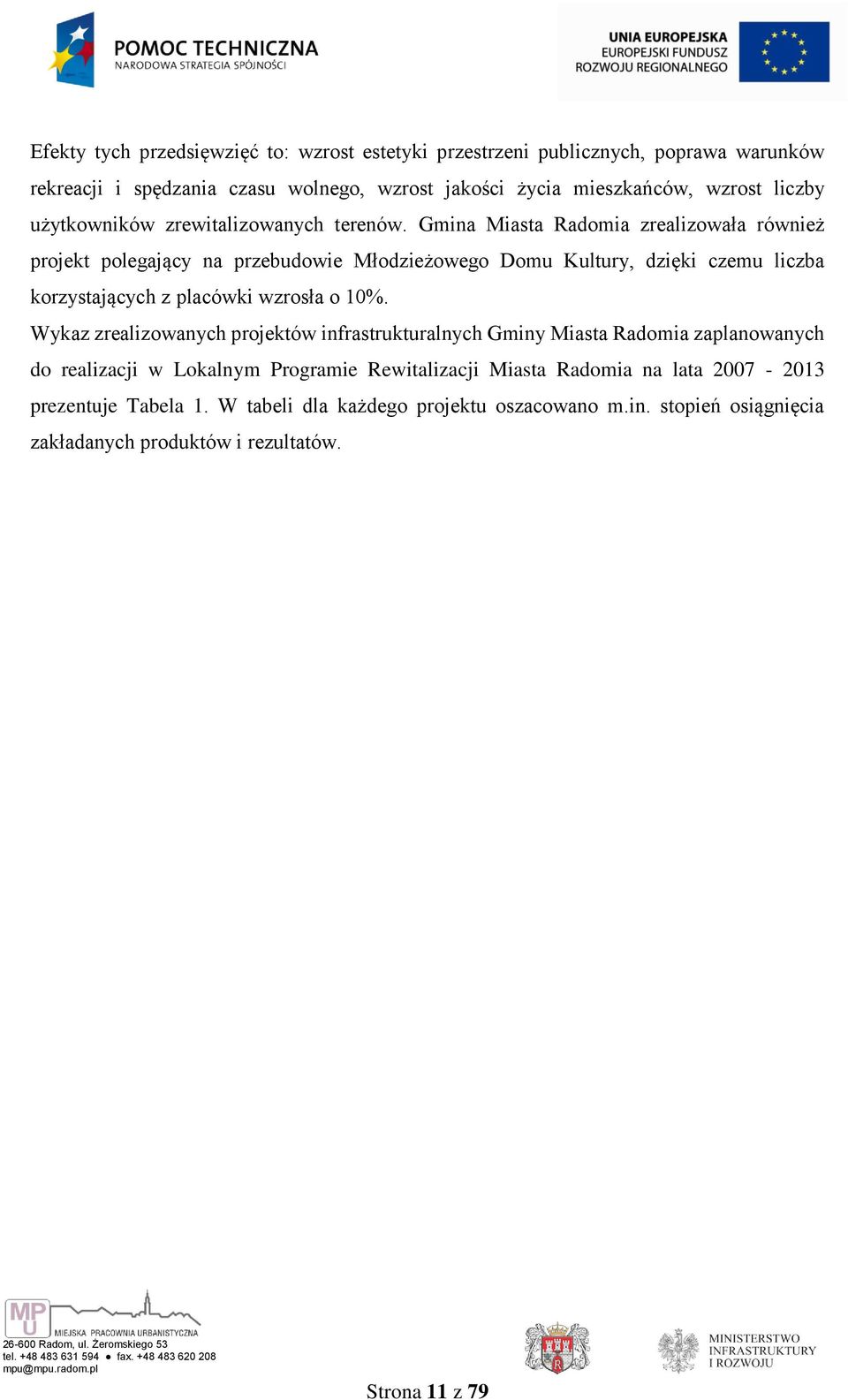 Gmina Miasta Radomia zrealizowała również projekt polegający na przebudowie Młodzieżowego Domu Kultury, dzięki czemu liczba korzystających z placówki wzrosła o 10%.