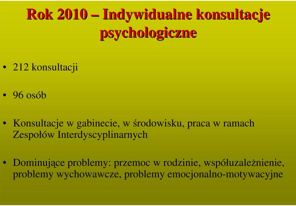 Interdyscyplinarnych Dominujące problemy: przemoc w rodzinie,