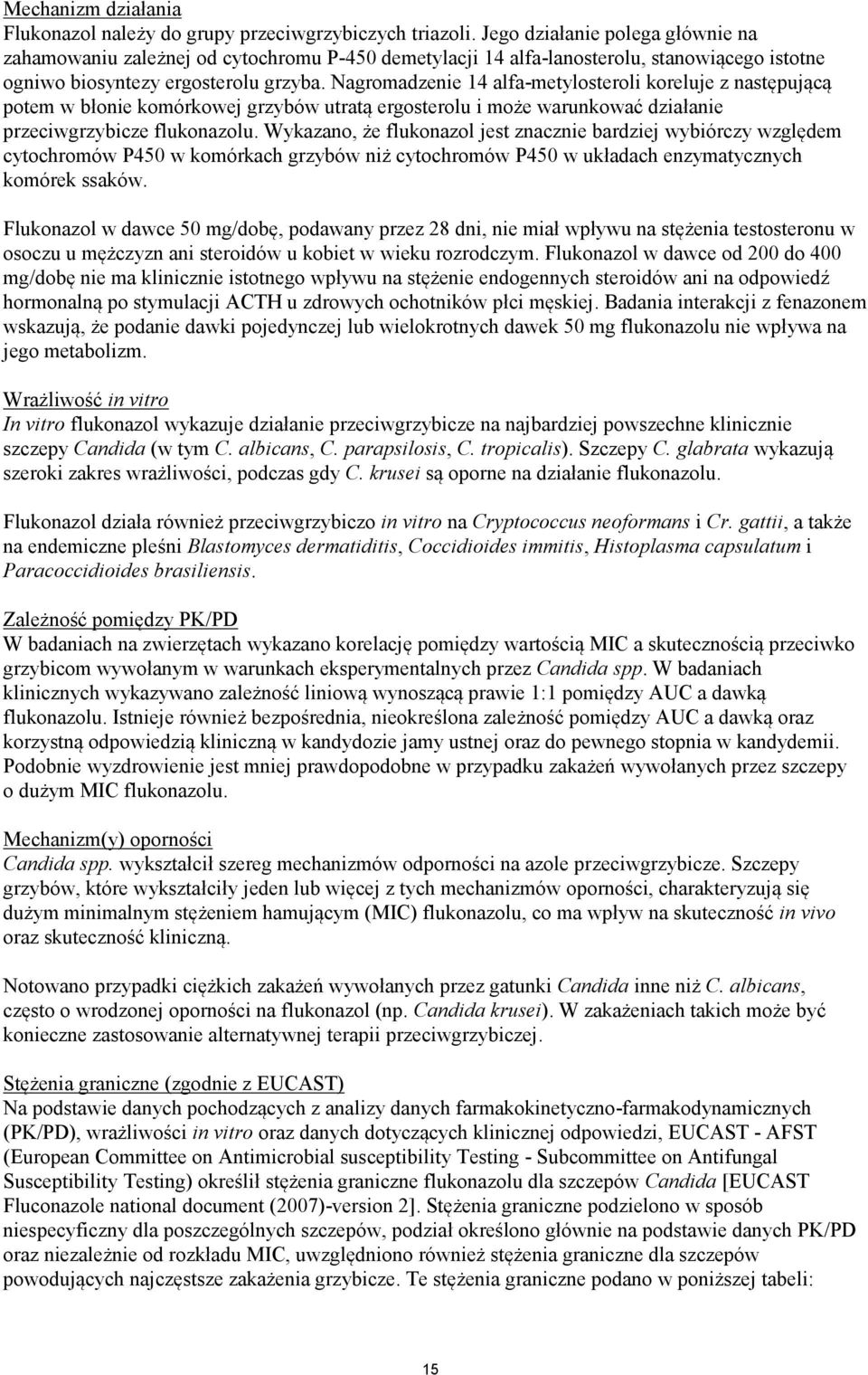 Nagromadzenie 14 alfa-metylosteroli koreluje z następującą potem w błonie komórkowej grzybów utratą ergosterolu i może warunkować działanie przeciwgrzybicze flukonazolu.