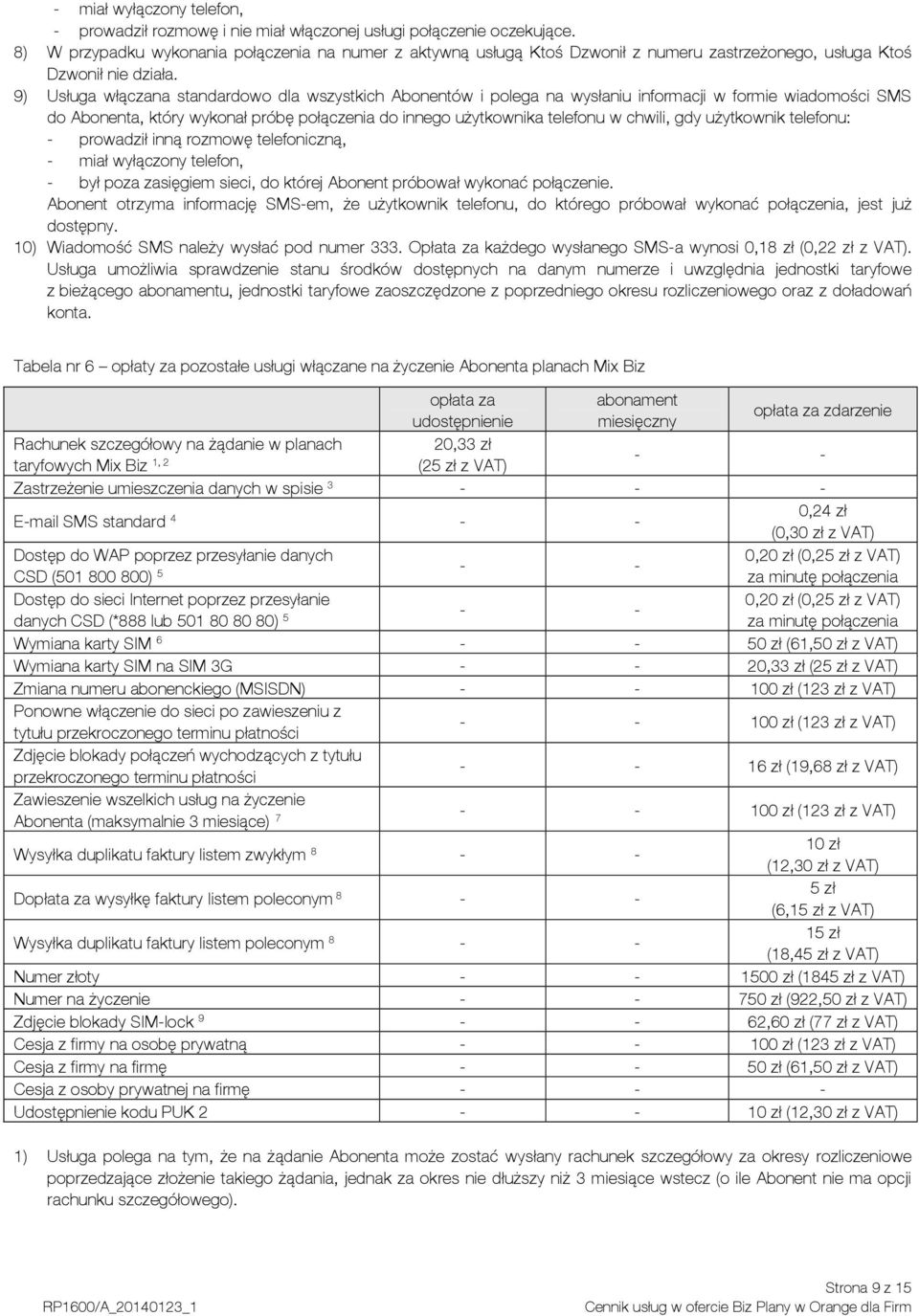 9) Usługa włączana standardowo dla wszystkich Abonentów i polega na wysłaniu informacji w formie wiadomości SMS do Abonenta, który wykonał próbę połączenia do innego użytkownika telefonu w chwili,