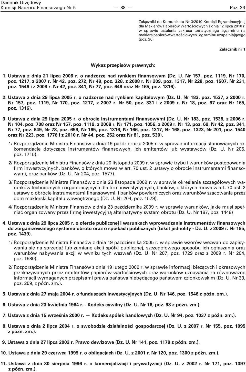 o nadzorze nad rynkiem finansowym (Dz. U. Nr 157, poz. 1119, Nr 170, poz. 1217, z 2007 r. Nr 42, poz. 272, Nr 49, poz. 328, z 2008 r. Nr 209, poz. 1317, Nr 228, poz. 1507, Nr 231, poz.