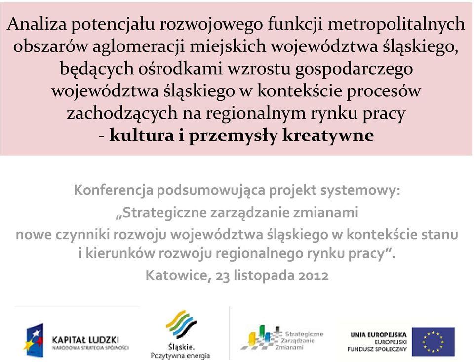 kultura i przemysły kreatywne Konferencja podsumowująca projekt systemowy: Strategiczne zarządzanie zmianami nowe