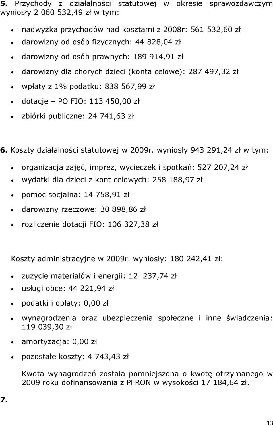 Kszty działalnści statutwej w 2009r.