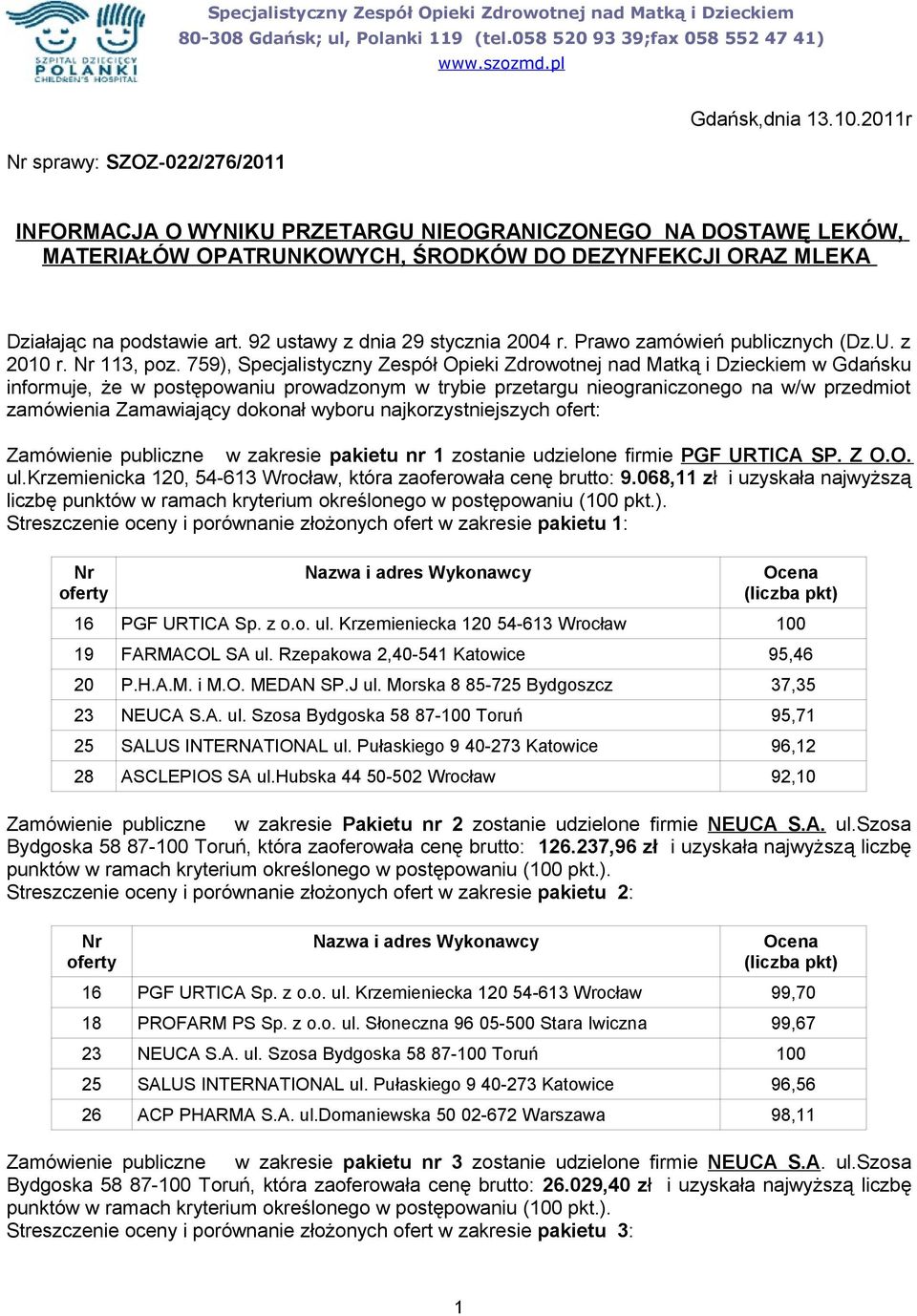 Prawo zamówień publicznych (Dz.U. z 2010 r. 113, poz.