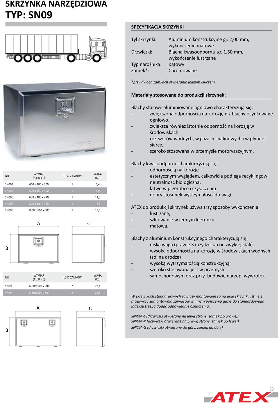 470 1 11,0 SN09E 800 x 500 x 470 1 16,3 SN09F 1000 x 500 x 500 1 19,3 lachy kwasoodporne charakteryzują się: TEX do produkcji skrzynek używa trzy sposoby wykończenia: WYMIR ILOŚĆ ZMKÓW WG lachy z