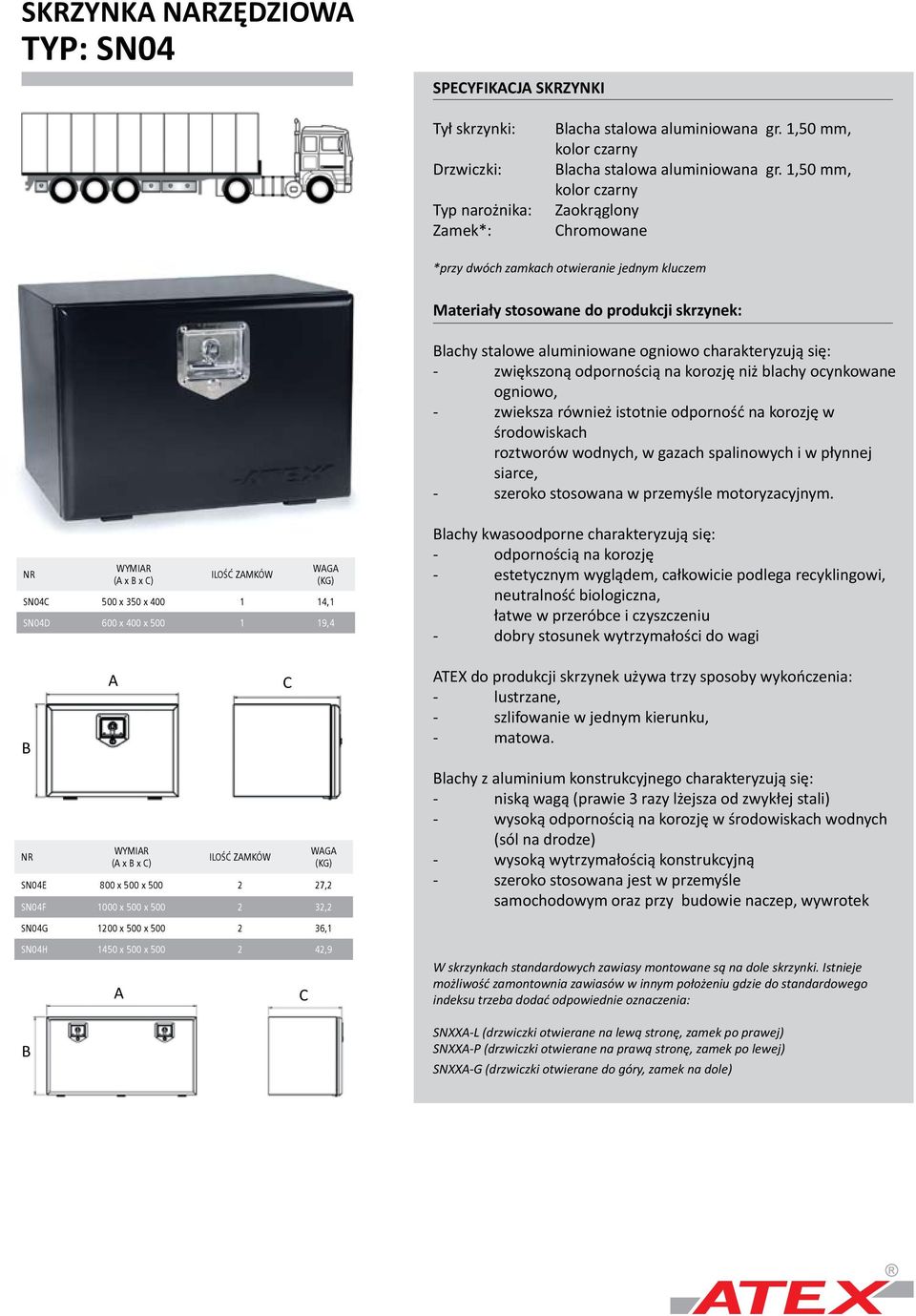 ZMKÓW WG SN04E 800 x 500 x 500 2 27,2 SN04F 1000 x 500 x 500 2 32,2 lachy kwasoodporne charakteryzują się: TEX do produkcji skrzynek używa trzy sposoby wykończenia: lachy z aluminium